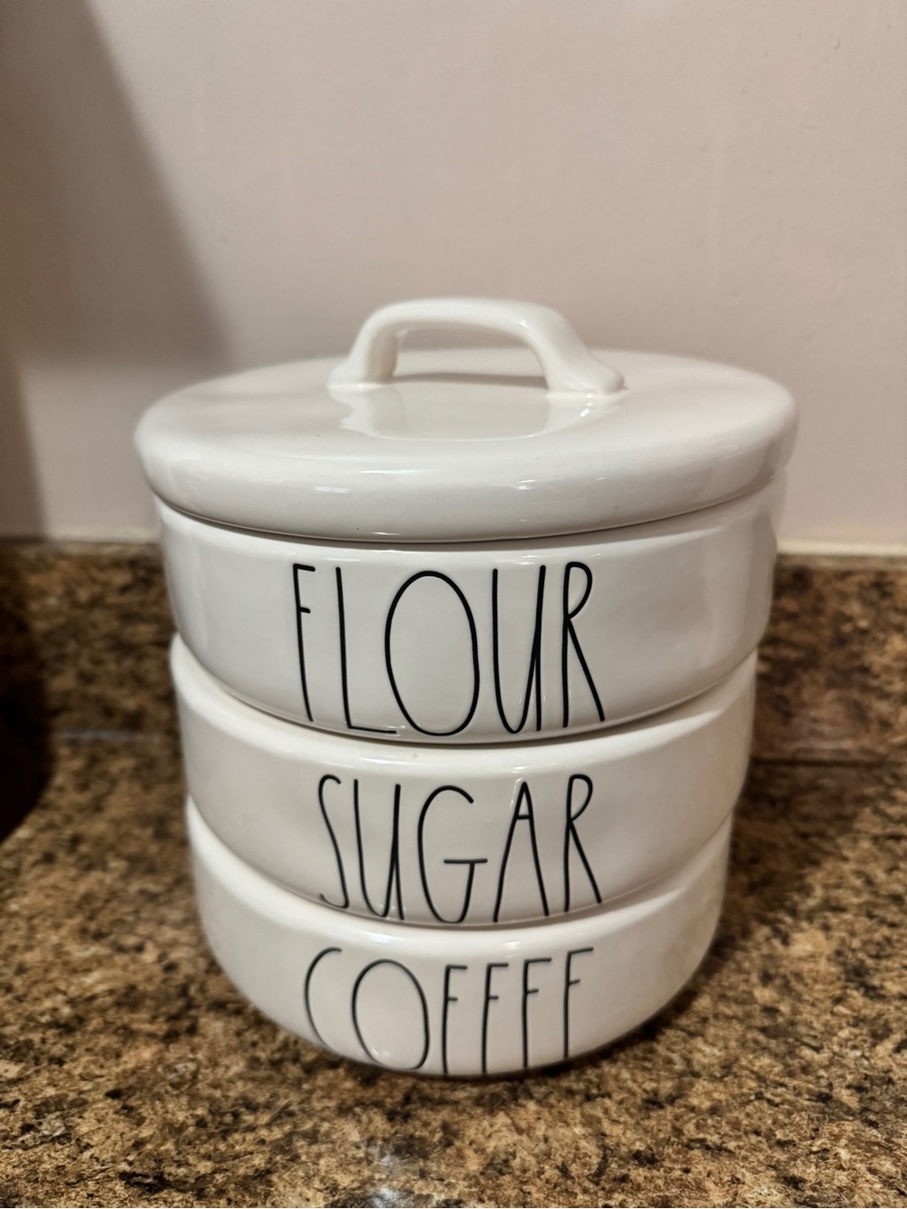 Stackable White Ceramic Pantry Canister Set - Flour, Sugar, Coffee
